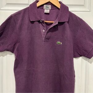 VINTAGE Izod Lacoste Polo Shirt Eggplant Preppy Golf Tennis Croc Logo 80s med